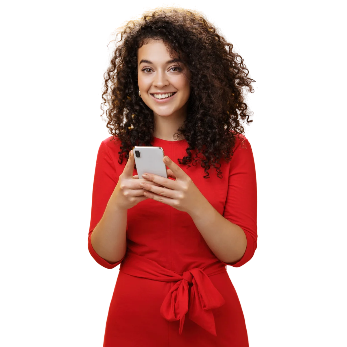 modelo con telefono en la mano